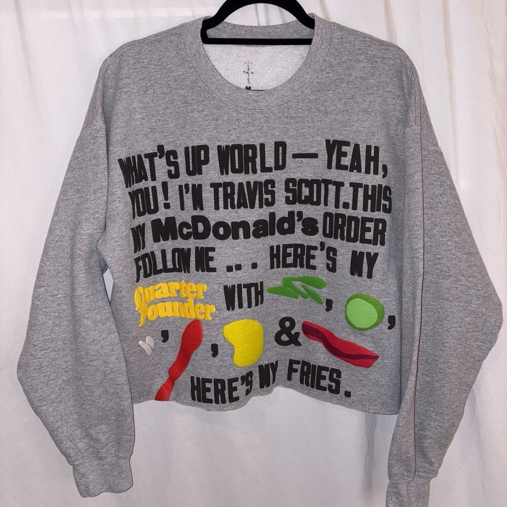 Travis Scott x CPFM xMcDonald’s Gray Crewneck Sweatshirt Sz Med Cropped RARE EUC